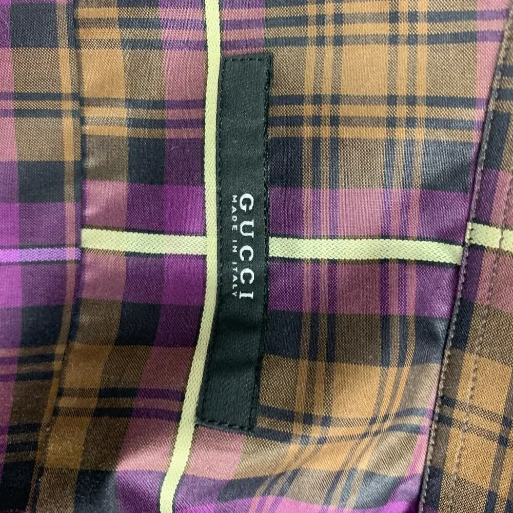 GUCCI Size XS Purple Brown Plaid Button Up Long Sleeve Shirt